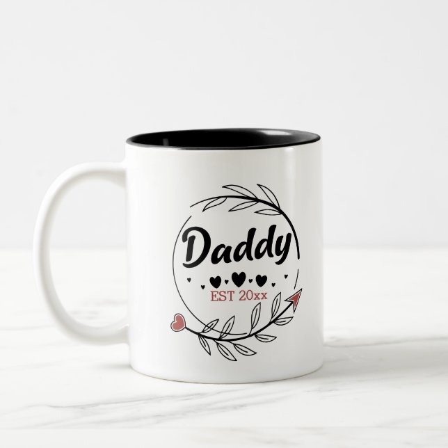 New Parents Daddy Personalized established year Two-Tone Coffee Mug (Left)
