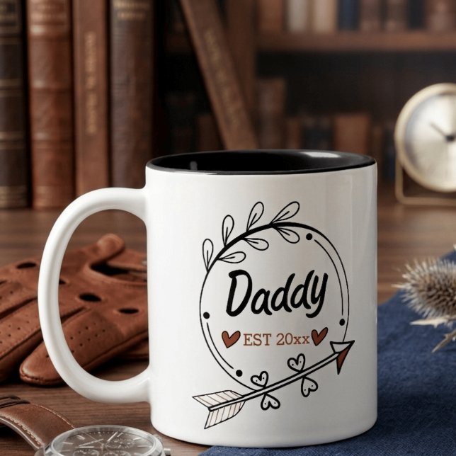 New Parents Daddy Personalized established year Two-Tone Coffee Mug (Creator Uploaded)