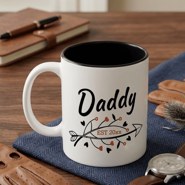 New Parents Daddy Personalized established year Two-Tone Coffee Mug (Creator Uploaded)