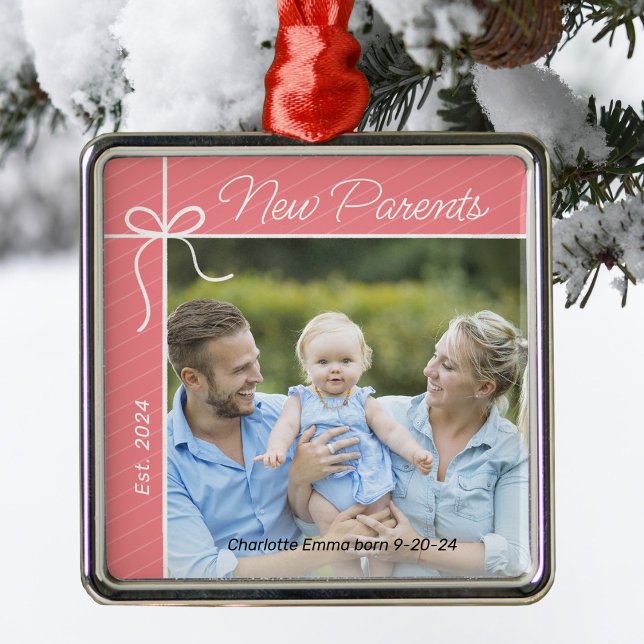 New Parents Family First Christmas Photo Metal Ornament (Creator Uploaded)