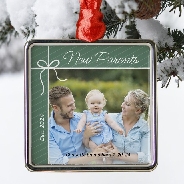 New Parents Family First Christmas Photo Metal Ornament (Creator Uploaded)
