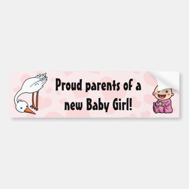 New parents of baby girl stork bumper sticker (Front)