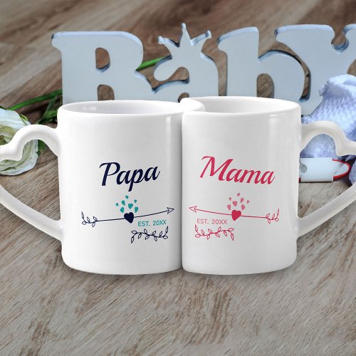 New Parents Papa Mama Personalized His and Hers Coffee Mug Set