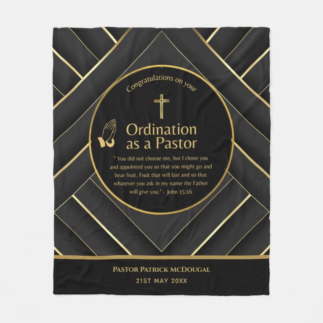 NEW PASTOR Ordination Newly Ordained Custom TEXT Fleece Blanket (Front)