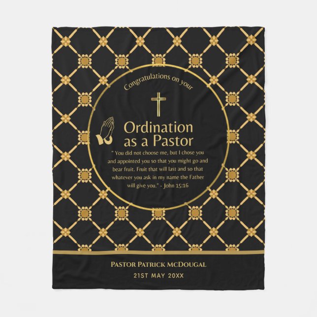 NEW PASTOR Ordination Newly Ordained Custom TEXT Fleece Blanket (Front)