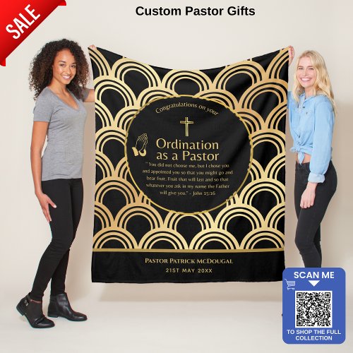 NEW PASTOR Ordination Newly Ordained Custom TEXT Fleece Blanket