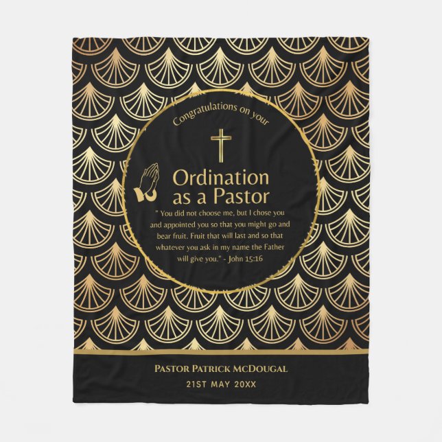 NEW PASTOR Ordination Newly Ordained Custom TEXT Fleece Blanket (Front)
