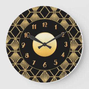 New Patterned Art Deco gold and black Large Clock