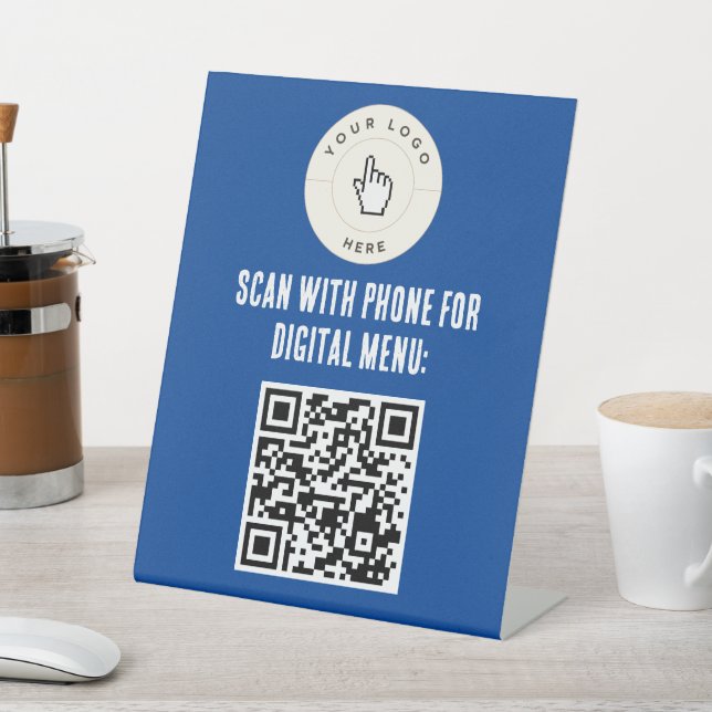NEW! Pedestal Sign - 8"X10" - QR Code Menu - Blue (In SItu)