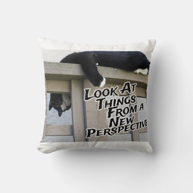 New Perspective Encouragement Cat Photo Art Throw Pillow (Front)