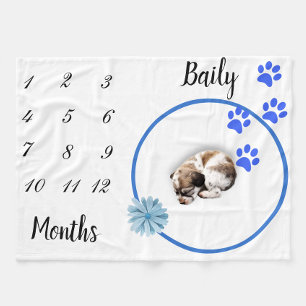 New Pet Dog Cat Milestone Boy Blue Photo Backdrop Fleece Blanket