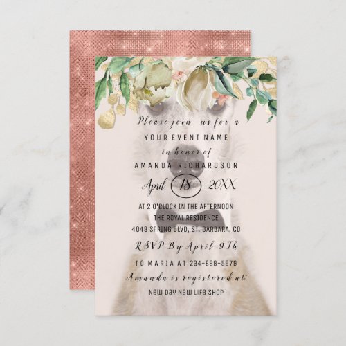 New Pet Dog Photo  Flowers Gold Rose Spark Invitation