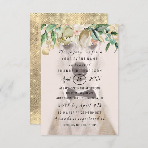 New Pet Dog Photo  Flowers Gold Sepia Spark Invitation