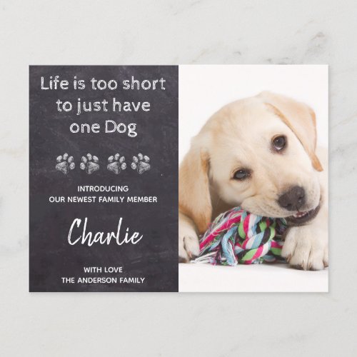 New Pet New Puppy Custom Photo Dog  Announcement Postcard