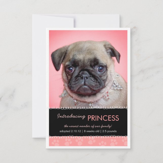 New Pet Pink Paw Prints Photo Announcement (Front)