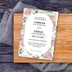 New Pink Flower Elegant Ivory Floral Wedding Invitation