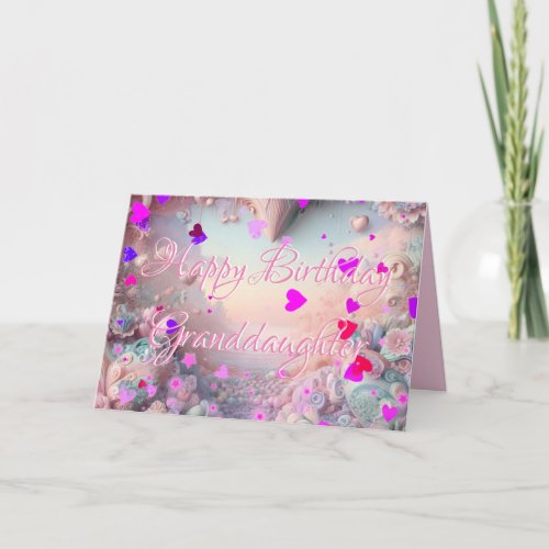  New Pink Heart Stars Granddaughter Birthday Card