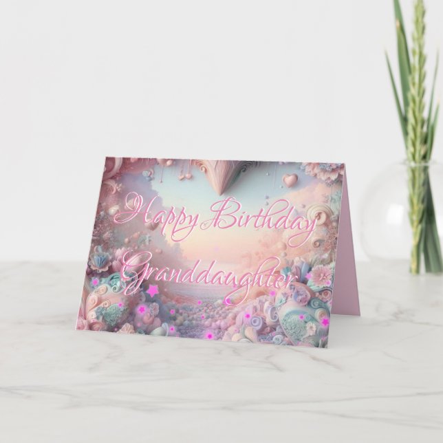  New Pink Stars Granddaughter Birthday Card (Front)