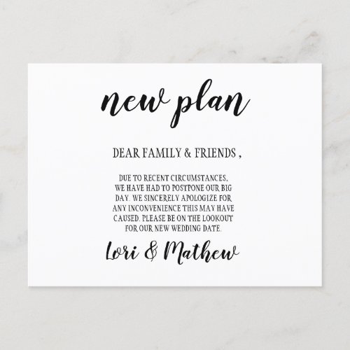 New Plan Occasion Change of Date Announcement Card