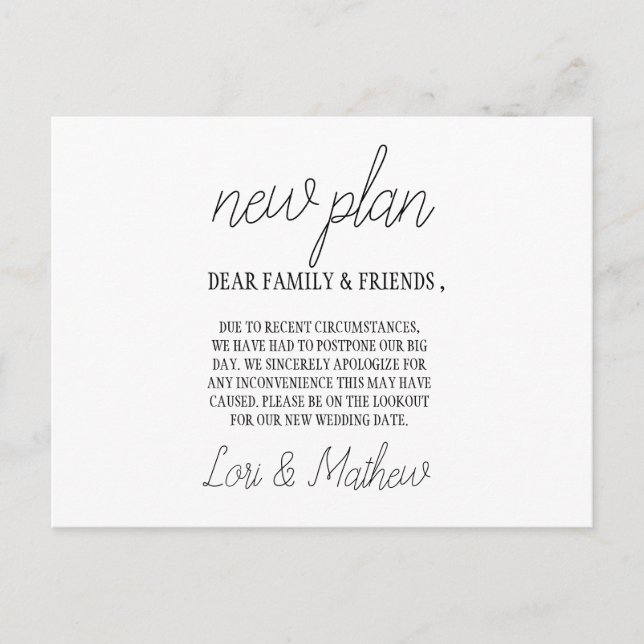 New Plan Occasion Change of Date Announcement Card (Front)