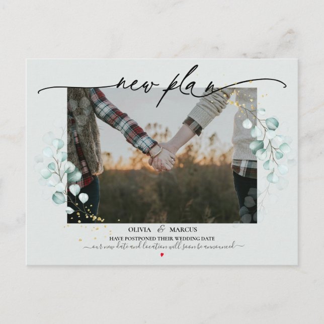 New Plan Photo Calligraphy Wedding Eucalyptus Postcard (Front)