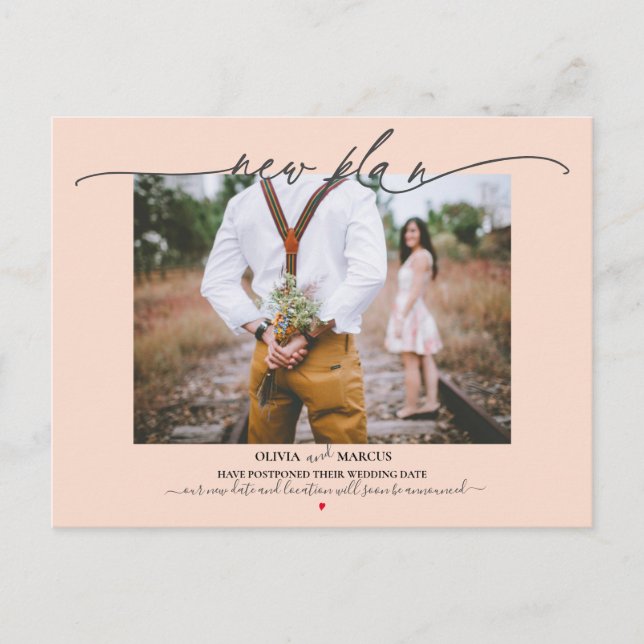 New Plan Photo Calligraphy Wedding Postponement Po Postcard (Front)