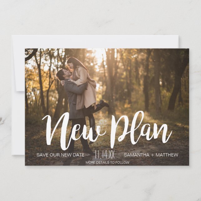 New Plan Photo Postponed Wedding Save The Date (Front)