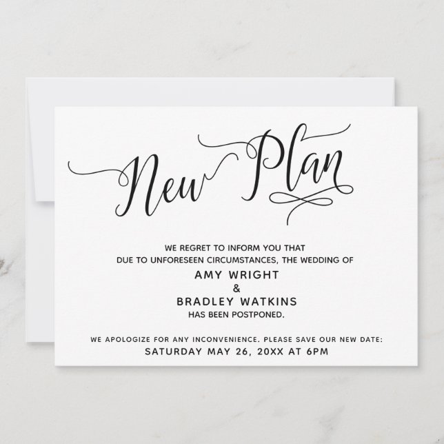 New Plan Postponed Wedding Announcement (Front)