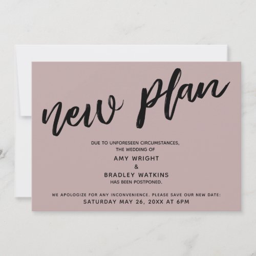 New Plan Postponed Wedding Dusty Rose Pink Card