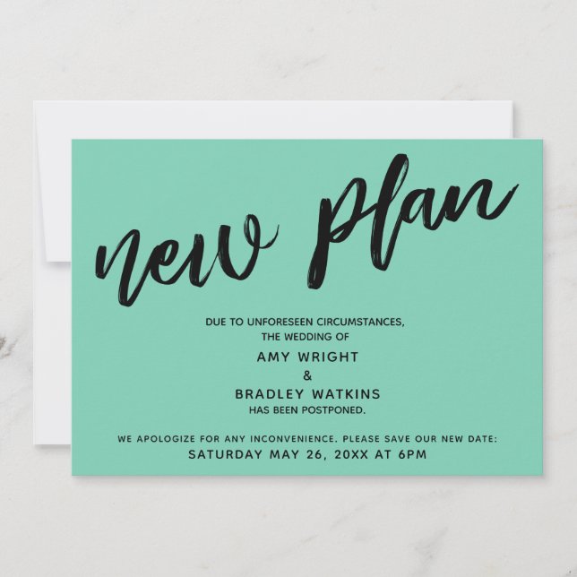 New Plan Postponed Wedding Lucite Green card (Front)