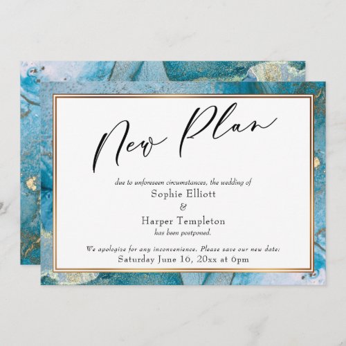 New Plan Teal  Gold Ink Postponed Wedding Card