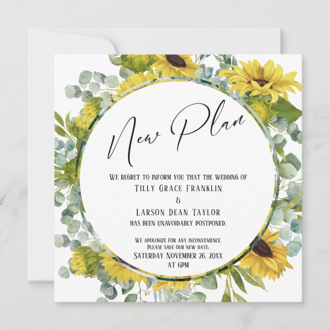 New Plan Watercolor Floral Postponed Wedding Card (Front)