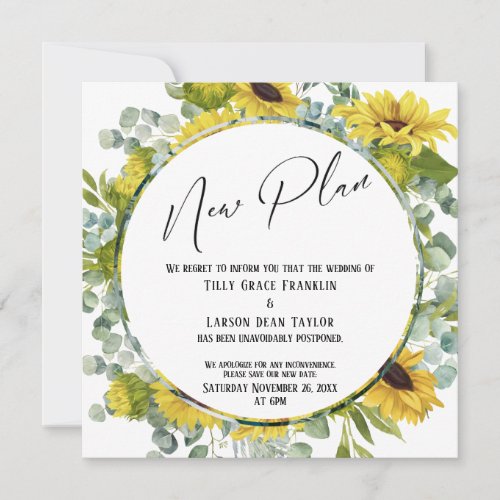New Plan Watercolor Floral Postponed Wedding Card