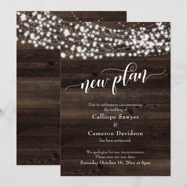 New Plan Wood & Lights Postponed Wedding Card (Front/Back)