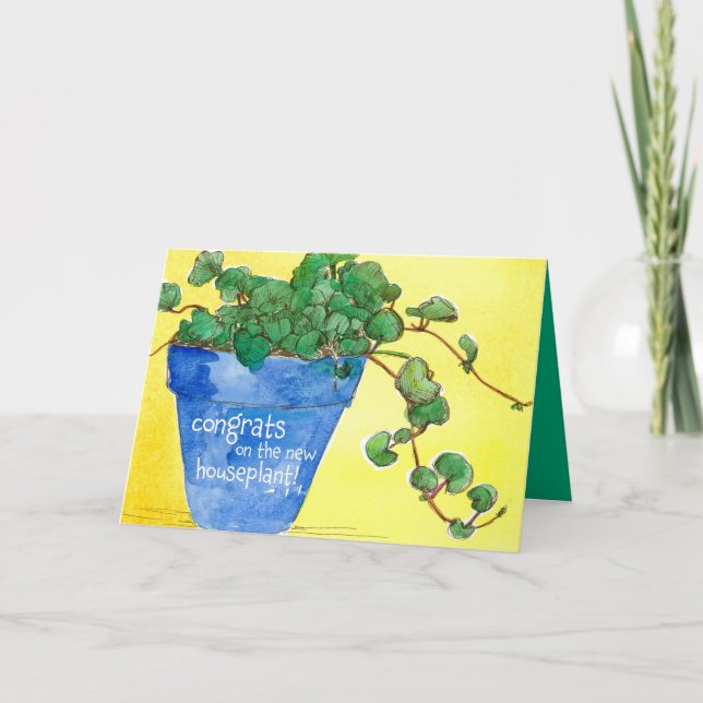New Plant Congratulations Blue Clay Pot Sunlight Card (Front)