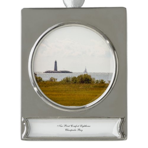 New Point Comfort Lighthouse Silver Plated Banner Ornament