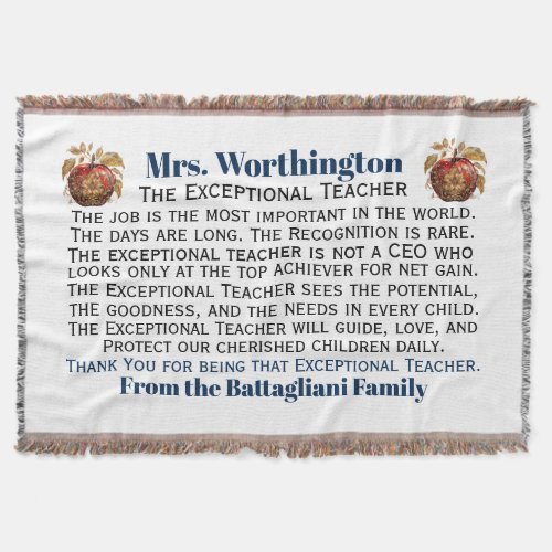 NEW Popular EXCEPTIONAL Teacher Thank You Throw