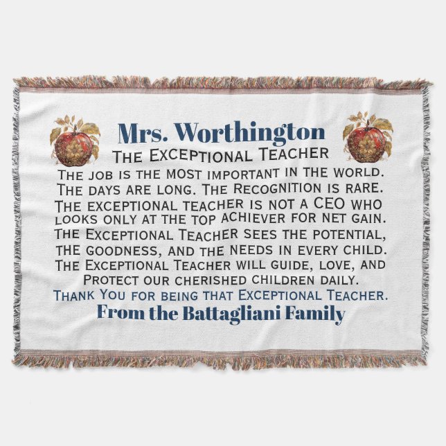 NEW Popular EXCEPTIONAL Teacher Thank You Throw Throw Blanket (Front)