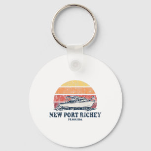 New Port Richey Fl Vintage Boating 70s Retro Boat  Keychain