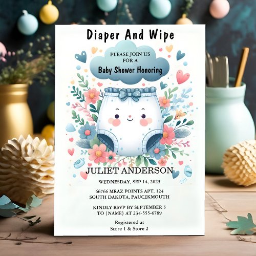 New Post Dad Pink Blue Diaper And Wipe Baby Shower Invitation