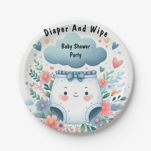 New Post Dad Pink Blue Diaper And Wipe Baby Shower Paper Plates