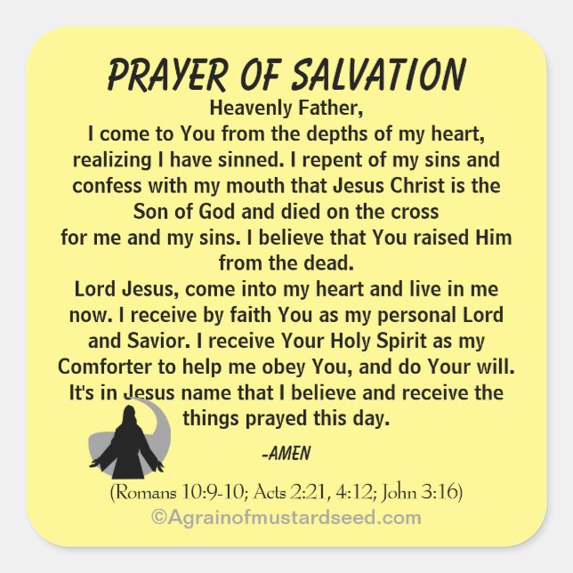 New! PRAYER OF SALVATION Stick with Jesus! Square Sticker (Front)