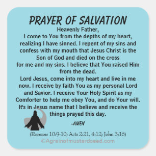 New! PRAYER OF SALVATION Stick with Jesus! Square Sticker