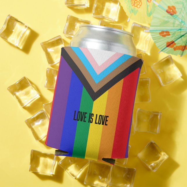 New Pride flag colors stripes window cling Can Cooler (In Situ Summer)