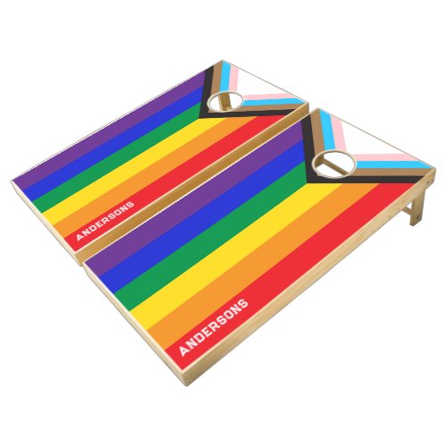 New Pride flag colors stripes window cling Cornhole Set