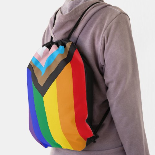 New Pride flag colors stripes window cling Drawstring Bag