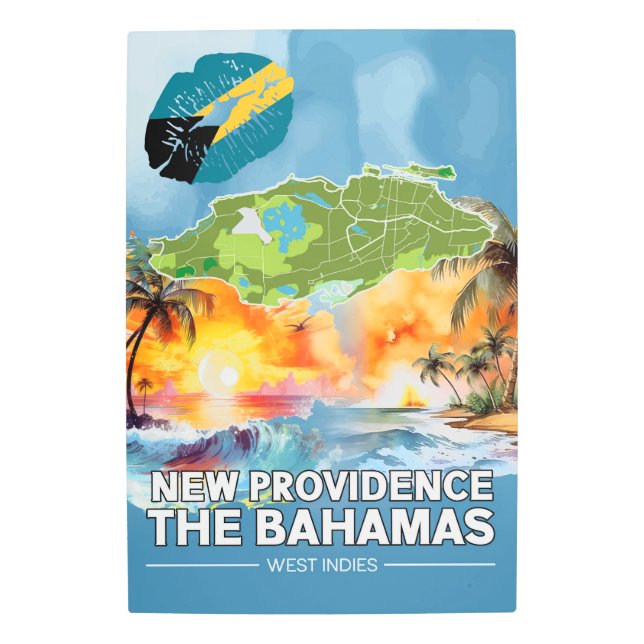 New Providence Bahamas West Indies Island Map Metal Print (Front)