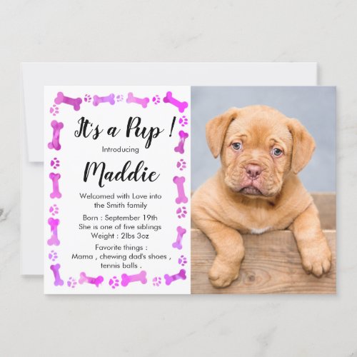 New Puppy_ New Pet _ Pink Girl Dog Birthday Puppy Invitation