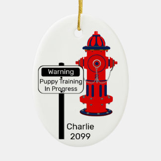 New Puppy Training Fire Hydrant Christmas Ceramic Ornament