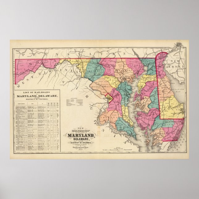 New railroad map of the states of Maryland Poster (Front)